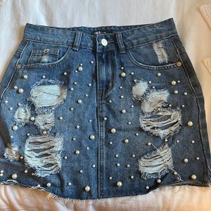 Pearl denim mini skirt
